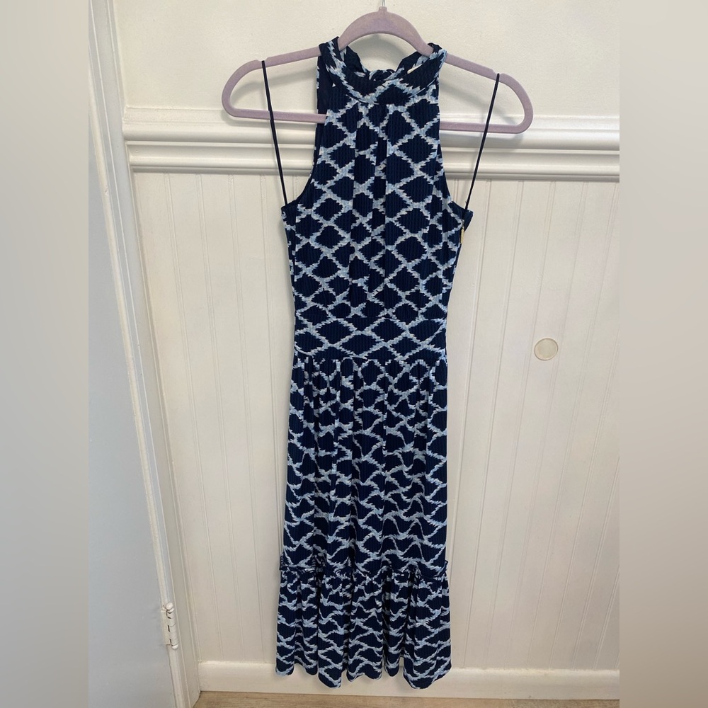 Michael Kors Navy and White Midi Dress
